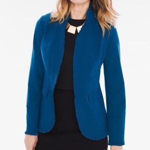 CHICO'S Ruffle Trim Ponte Blazer Blue